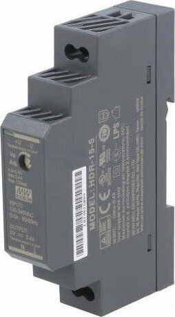 Mean Well HDR15-5 DIN Rail Power Supply 2.4A/5V/12W