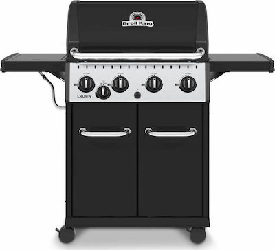 Broil King Crown 440 Gas Grill Cast Iron Grate 65cmx44cmcm. with 4 Grills 12.4kW and Side Burner