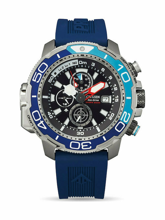 Citizen Promaster Ανδρικό Ρολόι 47mm Χρονογράφος Eco - Drive με Μπλε Καουτσούκ Λουράκι