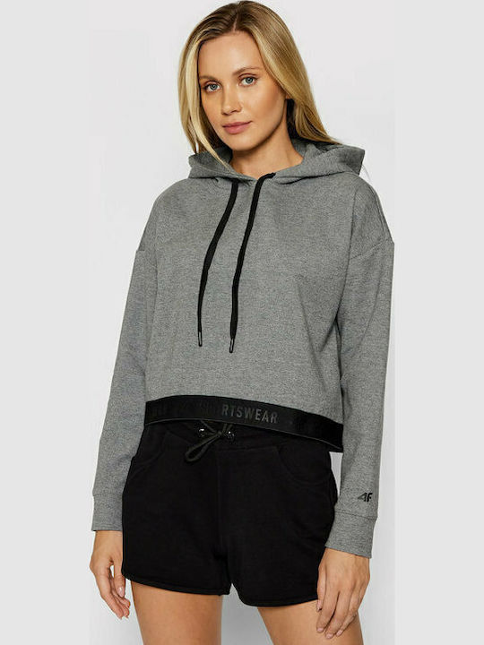 4F Cropped Women's Sweatshirt Hooded Gray