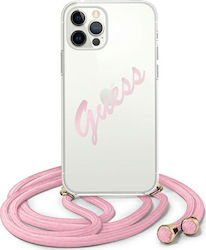 Guess Script Vintage Plastic / Silicone Back Cover Pink (iPhone 12 / 12 Pro)