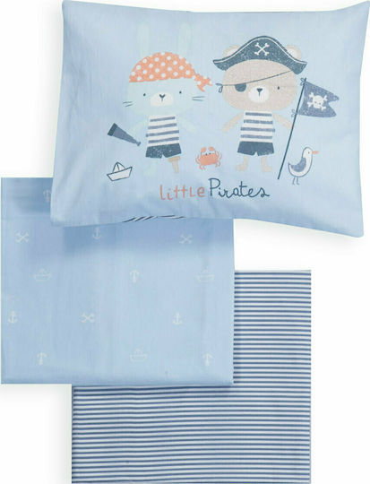 Nef-Nef Homeware All Aboard Baby Sheets Set Crib Cotton Light Blue 120x170cm 3pcs