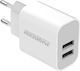 Rockrose Charger Without Cable with 2 USB-A Ports 12W Whites (Casa A2)
