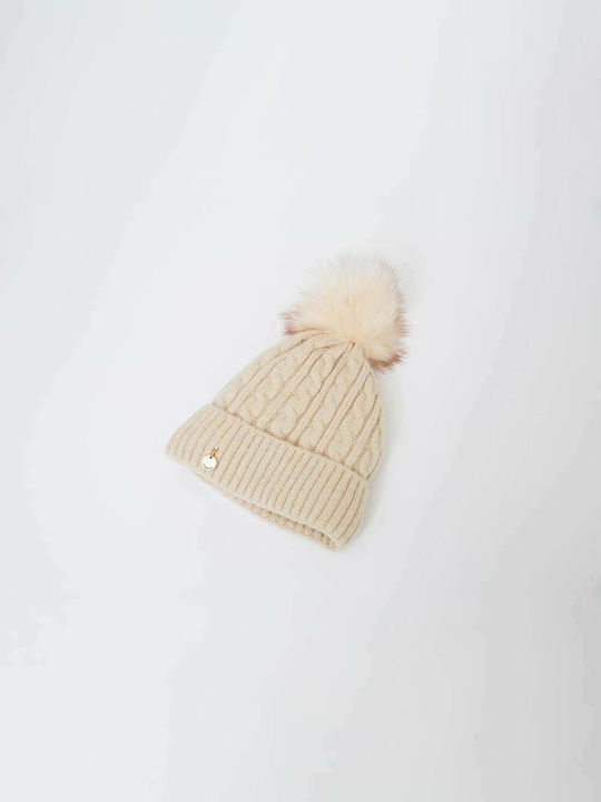 Fragola CP-04 Γυναικείος Pom Pom Beanie Σκούφος σε Μπεζ χρώμα