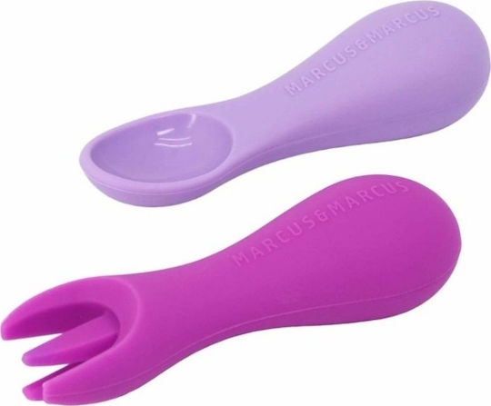 Marcus & Marcus Baby Set with Fork Whale made of Silicone for 12+ months Purple 2pcs