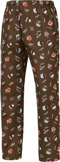 Egochef Pantaloni de Bucătar cu model Sweets Maro cu Elastic în Talie
