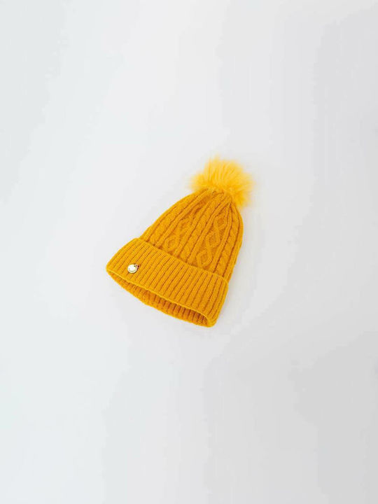 Fragola CP-03 Γυναικείος Pom Pom Beanie Σκούφος σε Κίτρινο χρώμα