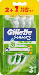 Gillette Sensor3 Sensitive Ξυραφάκια μιας Χρήσης με 3 Λεπίδες και Λιπαντική Ταινία για Ευαίσθητες Επιδερμίδες 3τμχ