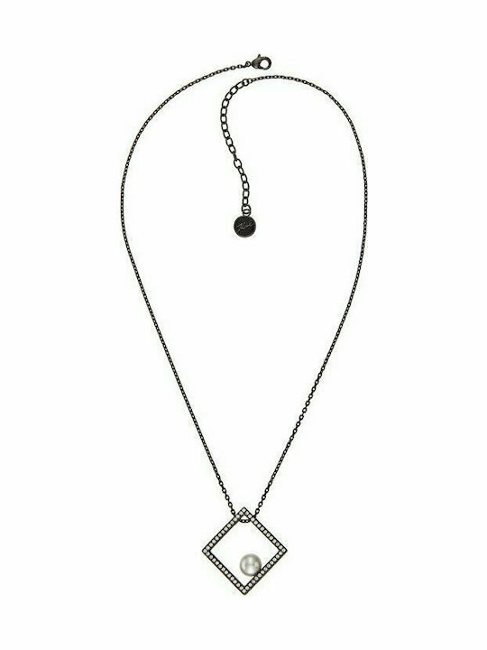 Karl Lagerfeld Geometric Pearl & Pave Square Κολιέ Γεωμετρικό με Πέρλες Μαύρο