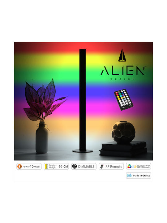 GloboStar Alien Diva Διακοσμητικό Φωτιστικό με Φωτισμό RGB Μπάρα LED 10W RGBW με Ασύρματο Χειριστήριο RF & Dimmer 50cm σε Μαύρο Χρώμα