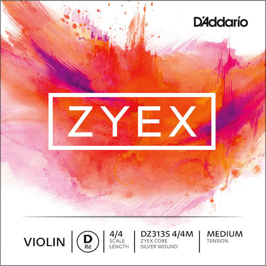 Daddario Single Synthetic Core String for Violin 4/4 Zyex Violin String Medium Tension 4/4 D (Re)