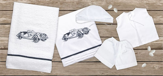 Mouchtaris Collection Set Tauföldecken Vintage Car Weiß-Dunkelblau 3Stücke