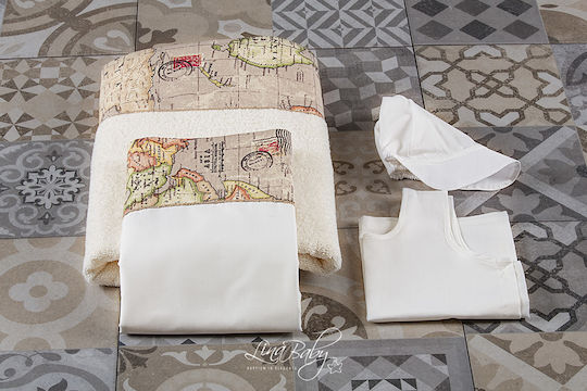 Lina Baby Christening Oilcloths Set Little Explorer Ecru 3 Pieces