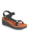 P144726000 Women's Leather T-Strap Platforms Black