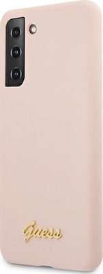 Guess Script Metal Logo Plastic / Silicone Back Cover Pink (Galaxy S21+ 5G)