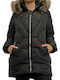 Lang Damen Puffer Jacke für Winter Schwarz