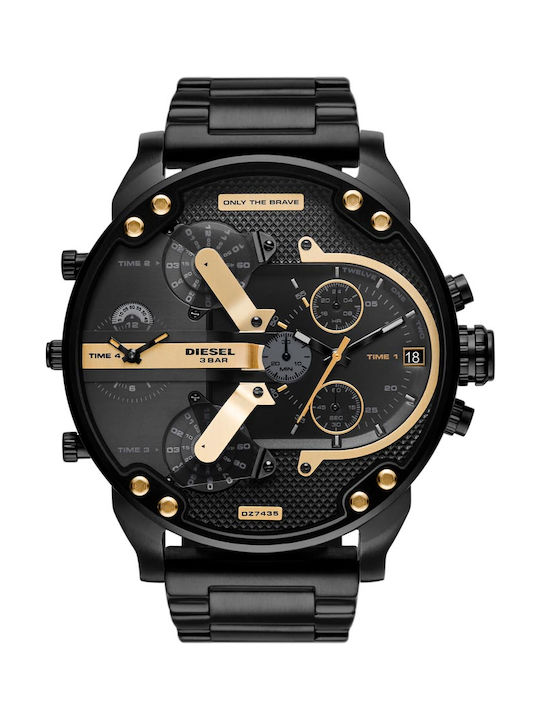 Diesel Ρολόι Mr. Daddy 2.0 Χρονογράφος με Μεταλλικό Μπρασελέ σε Μαύρο χρώμα