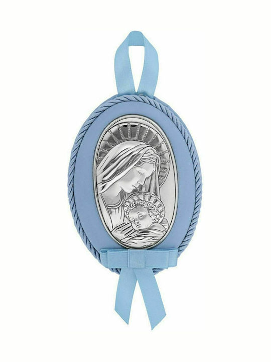 Prince Silvero Εικόνα Παιδικό Φυλαχτό με την Παναγία από Ασήμι Μπλε MB-D514-C