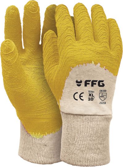 FFG Γάντια Εργασίας Κίτρινα Latex/Βαμβακερά για Τζαμάδες