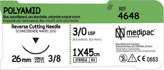 Medipac Surgical Sutures Length 45cm Polyamid 3/0 with Needle 26mm
