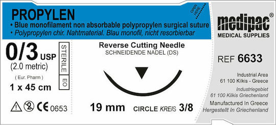 Medipac Surgical Sutures Length 45cm Propylen 3/0 with Needle 19mm