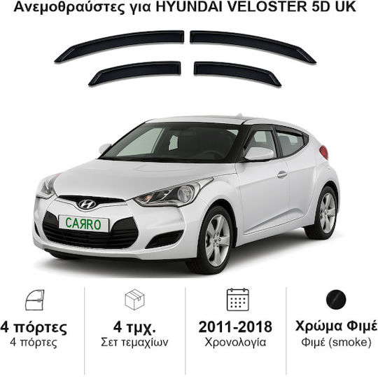 Heko Set of Windbreakers Front and Rear Car Dark Fime for Hyundai Veloster 4pcs