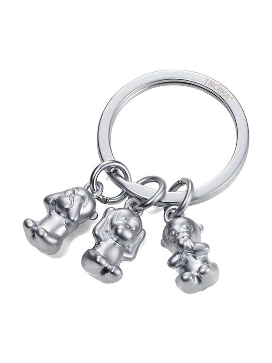 Troika Keychain Three Monkeys Metallic Silver