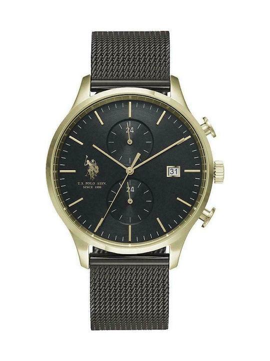 U.S. Polo Assn. Ρολόι Aaron με Δερμάτινο Λουράκι σε Μαύρο χρώμα