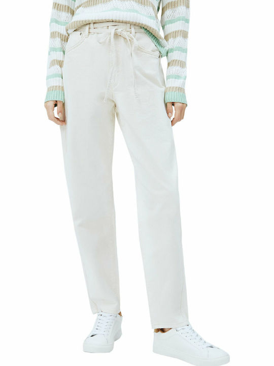 Rachel Damen Hoch tailliert Stoff Hose in Lockere Passform Beige mit Pailletten