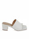 Exe Chunky Heel Leather Mules White