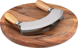 Navaris Round Wooden Chopping Board Set with Herb Knife Brown 24x24cm 2pcs