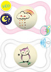 Mam Orthodontic Pacifiers Silicone Cloud Owl Pink-White Night with Case for 16+ months 2pcs