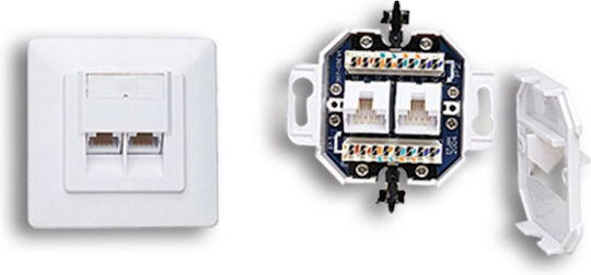 Lancom Doppelter Netzsteckdose RJ45 mit Rahmen Typ Cat5 in Weiß Farbe N128-C5