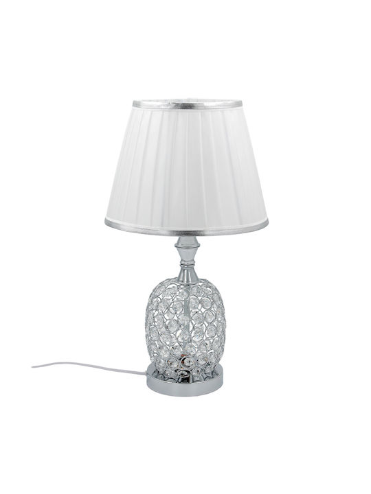 Keskor Crystal Table Lamp for Socket E27 with Beige Shade and Silver Base