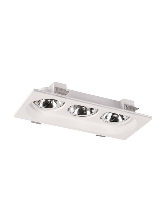 Geyer Paralelogram Tencuială Spot Încorporat cu Soclu GU10 3xAR111 Alb 46x19cm. 1buc