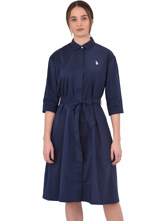 Eloise Summer Midi Shirt Dress with Lace Blue