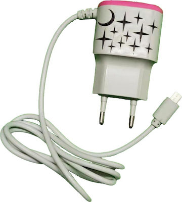 Φορτιστής με Ενσωματωμένο Καλώδιο micro USB Ροζ (SS1256)