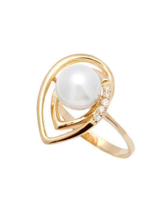 Ring, Silver, Women's, with pearl & yellow gold plating, silverline, 0430599701