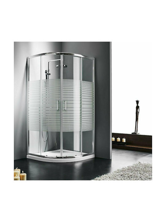 Starlet Quadrant QS80S-100 Cabin for Shower Semi-circular with Sliding Door 80x80x180cm Stripes Chrome