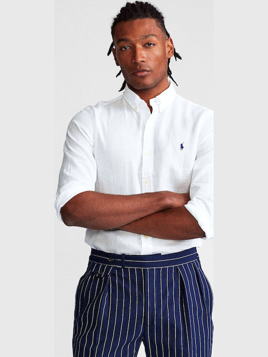 Long-sleeved Linen Shirt White