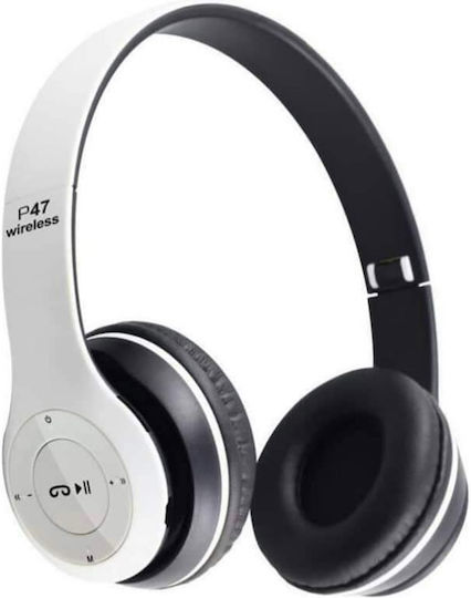 P47 Bluetooth Wireless On Ear Headphones with Radio with 6 hours of Operation White