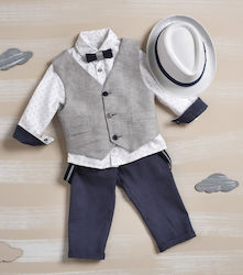 Lollipop Boys Baptism Suit with Vest Κ-206 5pcs Gray