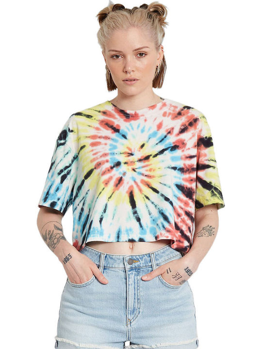 Galactic Stone Γυναικείο Καλοκαιρινό Crop Top Βαμβακερό Κοντομάνικο Πολύχρωμο