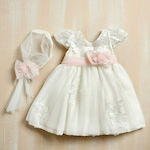 Lollipop Celebrations White Lace Baptism Outfit with Hair Accessories , Dress & Cardigan 3pcs