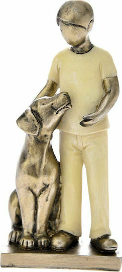 Iliadis Decorative Statuette made of Plastic Boy With Dog in Cream 7x6x16cm 1pcs