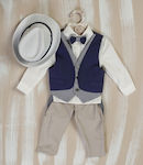 Lollipop Boys Baptism Suit with Vest 5pcs Blue