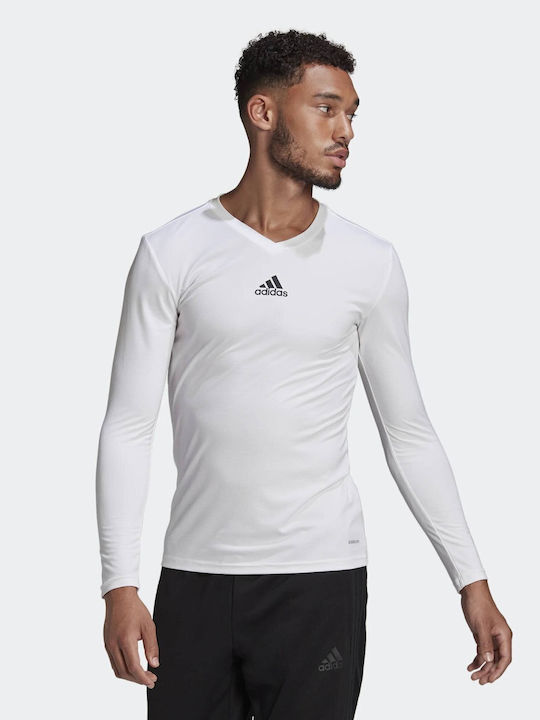 Adidas Team Base Ανδρική Αθλητική Μπλούζα Μακρυμάνικη με Λαιμόκοψη Τύπου V Λευκή