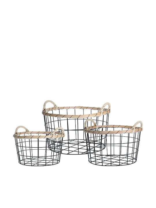 JK Home Decoration Set of Decorative Baskets Metal with Handles Black 3pcs