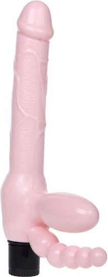 Baile Strapless Dildo With Anal Plug Strapless Strap On με Τριπλό Dildo και Δόνηση στο χρώμα του δέρματος