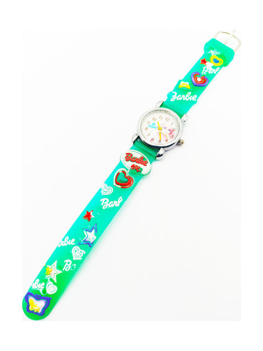 PS Silver Kids Analog Watch Barbie with Rubber/Plastic Strap Green